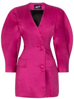 Elzinga O-sleeve Cotton Satin Mini Blazer Dress in Pink